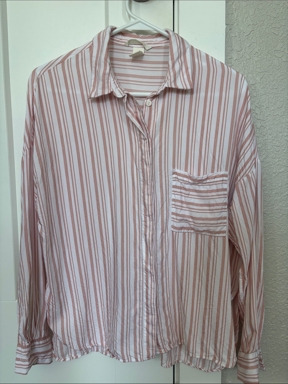 H&M Pink and White Striped Collared Shirt